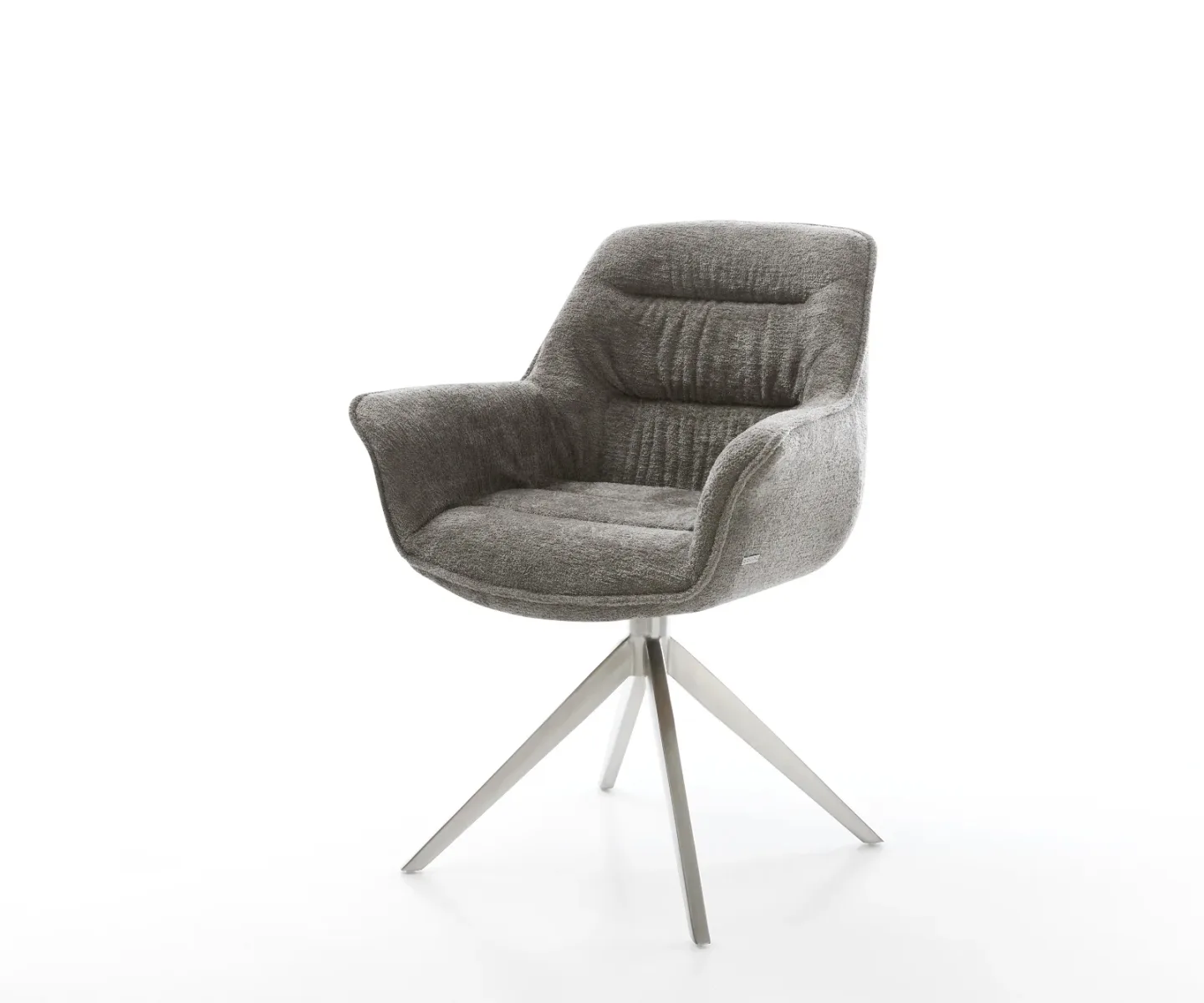 Drehstuhl Kaira-Flex Bouclé Soft Schlamm Kreuzgestell breit Edelstahl 360° drehbar Wippfunktion