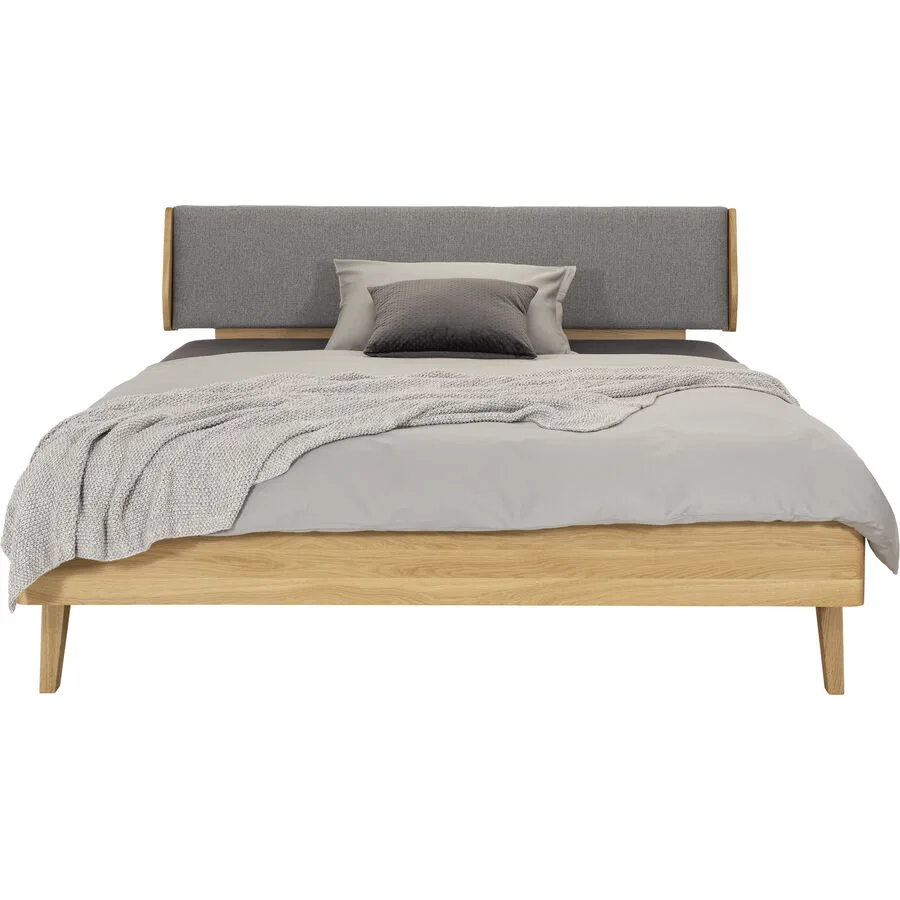 Bett Lund Grau, Natur Eiche, Stoff Massivholz 160 x 200 cm