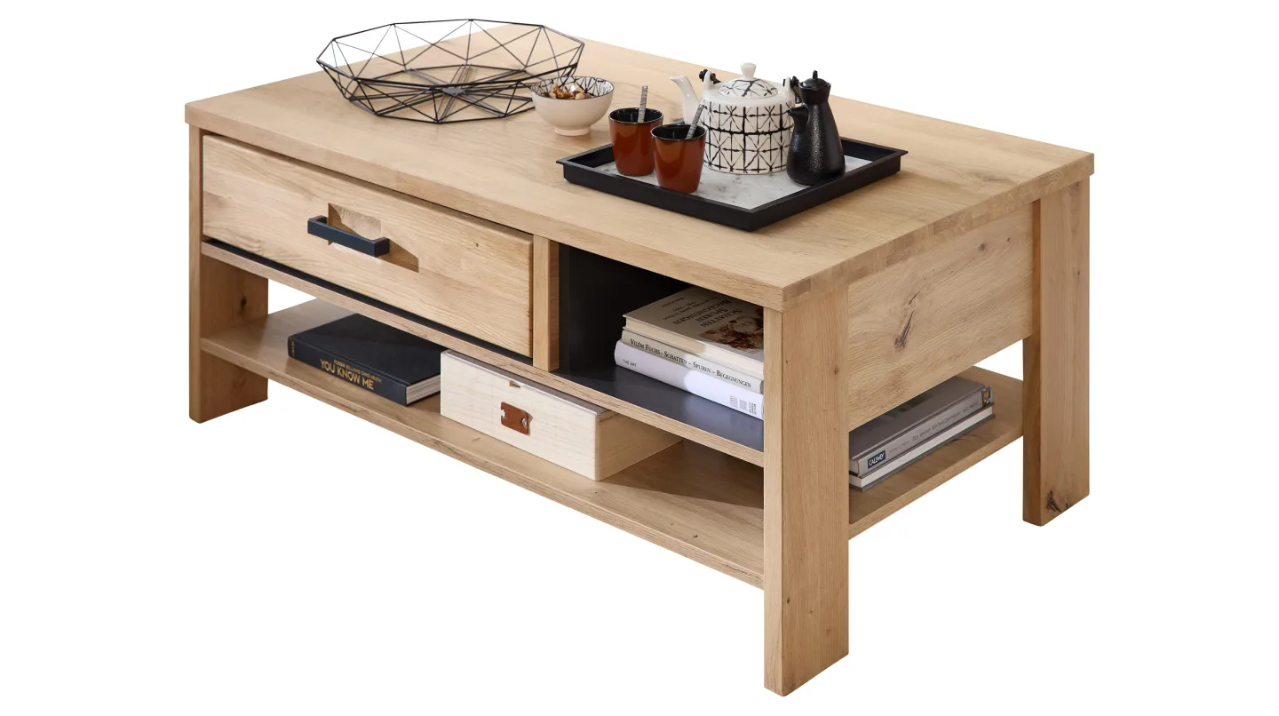 Couchtisch mit Schubladen Wildeiche massiv 110 x 65 cm - CATANIA