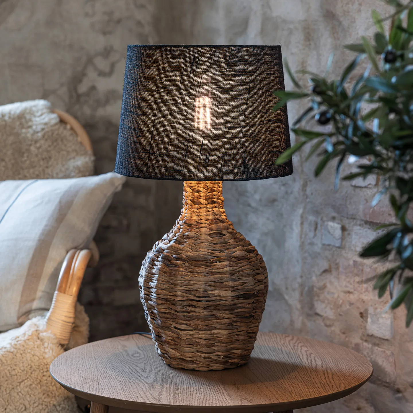 Paglia 1 Tischleuchte Black/Natural - Markslöjd - Wohnzimmer - Holz - Mit Schirm