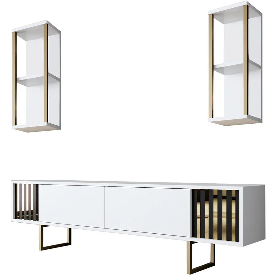 TV-Möbel Yasam weiss/gold Melaminbeschichtete Spanplatte/Metall B 180 cm 30 kg
