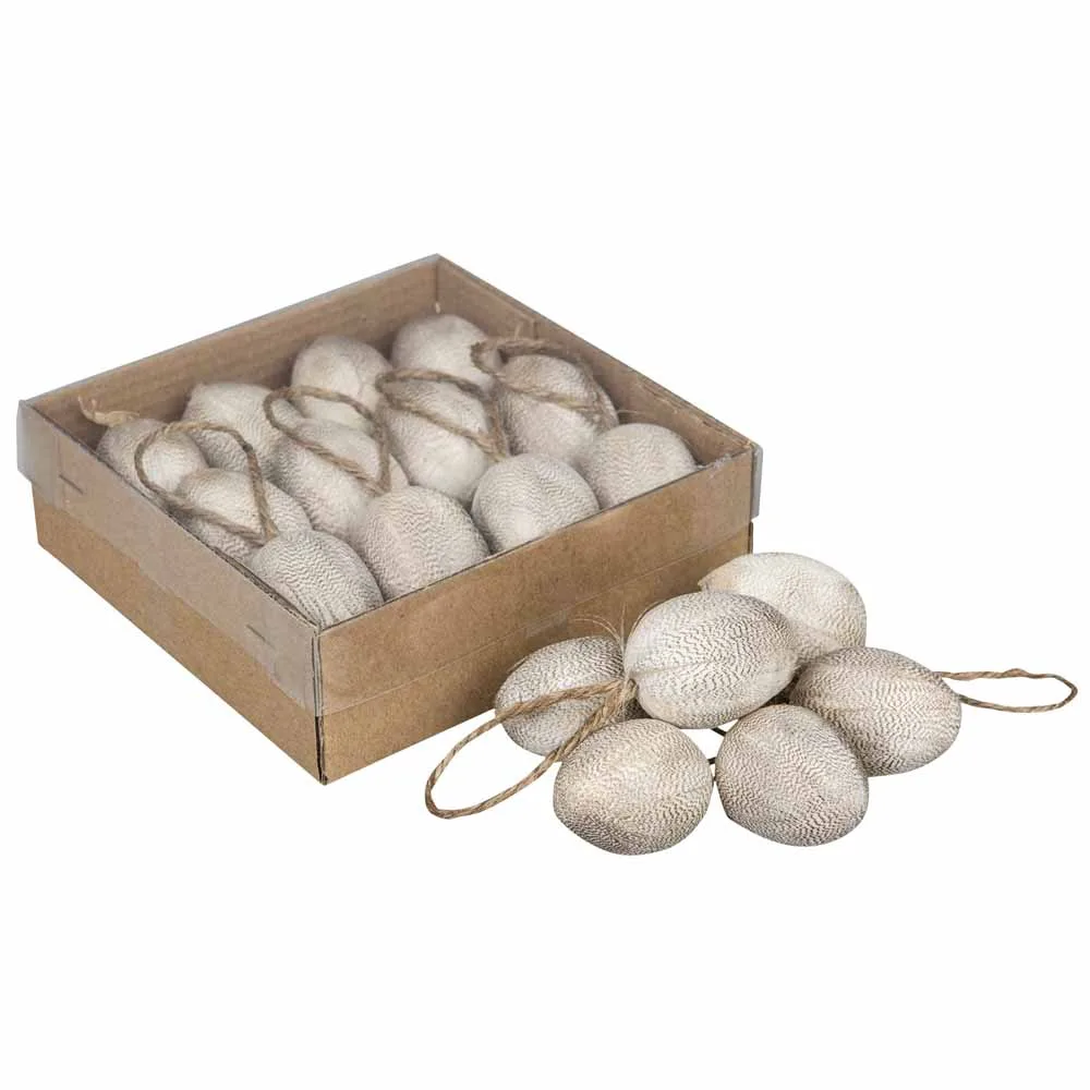 Påskägg vit Fjäder med hänge 12 pack
