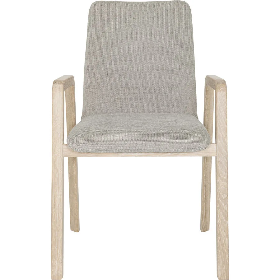 Armlehnstuhl Lezia Weiss, Beige Eiche, Stoff Massivholz