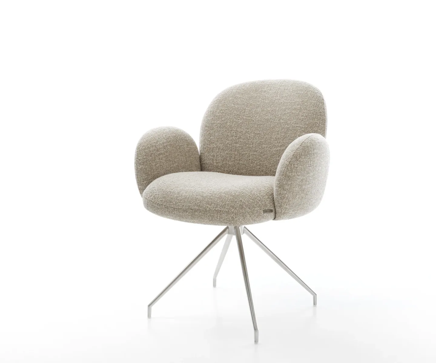 Esszimmerstuhl Nube-Flex mit Armlehnen Webstoff Soft Beige Kreuzgestell konisch Edelstahl Taschenfederkern