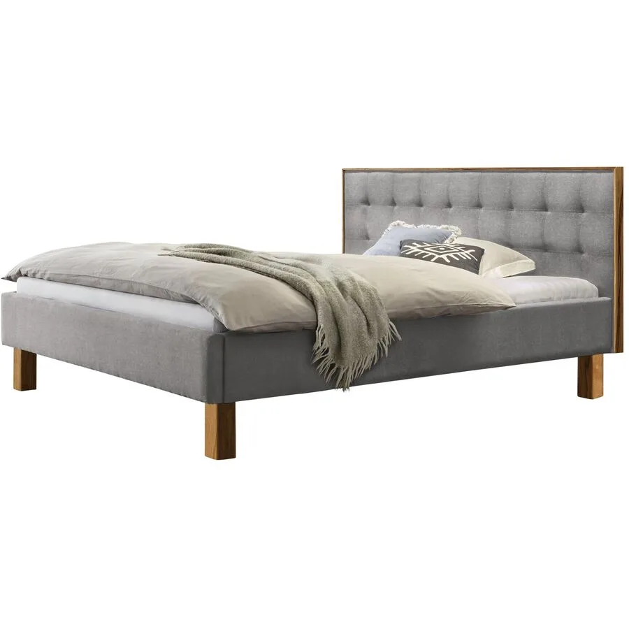 Hasena Bett Dream Pronto Grau, Natur Stoff, Kernbuche Massivholz 140 x 200 cm