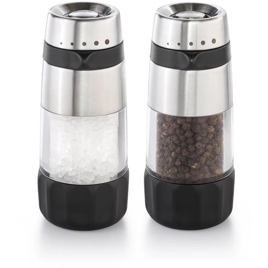 Salz- und Pfeffermühlen-Set Oxo Silber/Transparent/Schwarz Glas/Kunststoff/Metall 5.6 cm 14 cm