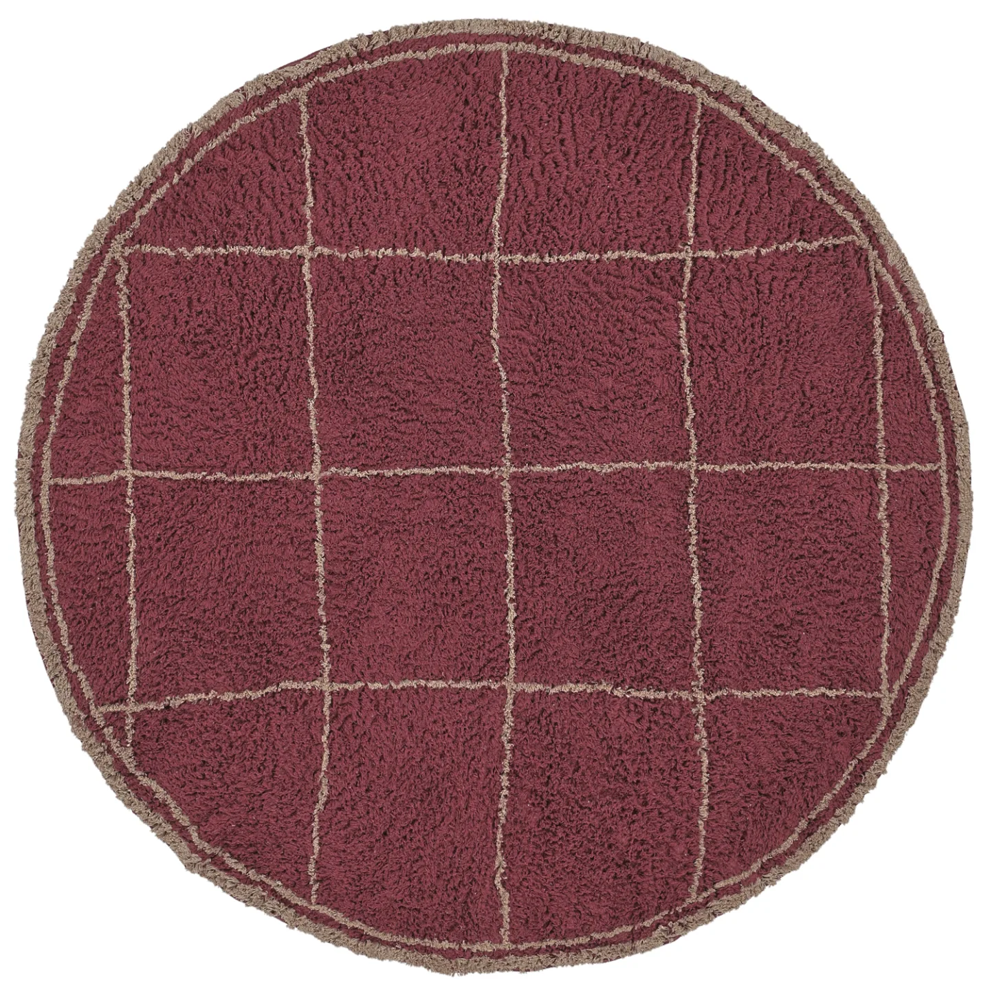 Rundt teppe - Lana Natural Cotton Shaggy (taupe/rød) (Størrelse: Ø 200 cm)