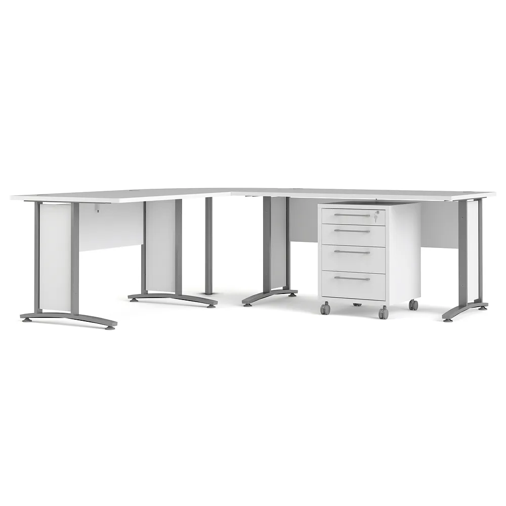 Prisme Eckschreibtisch 305 mit Rollcontainer weiss