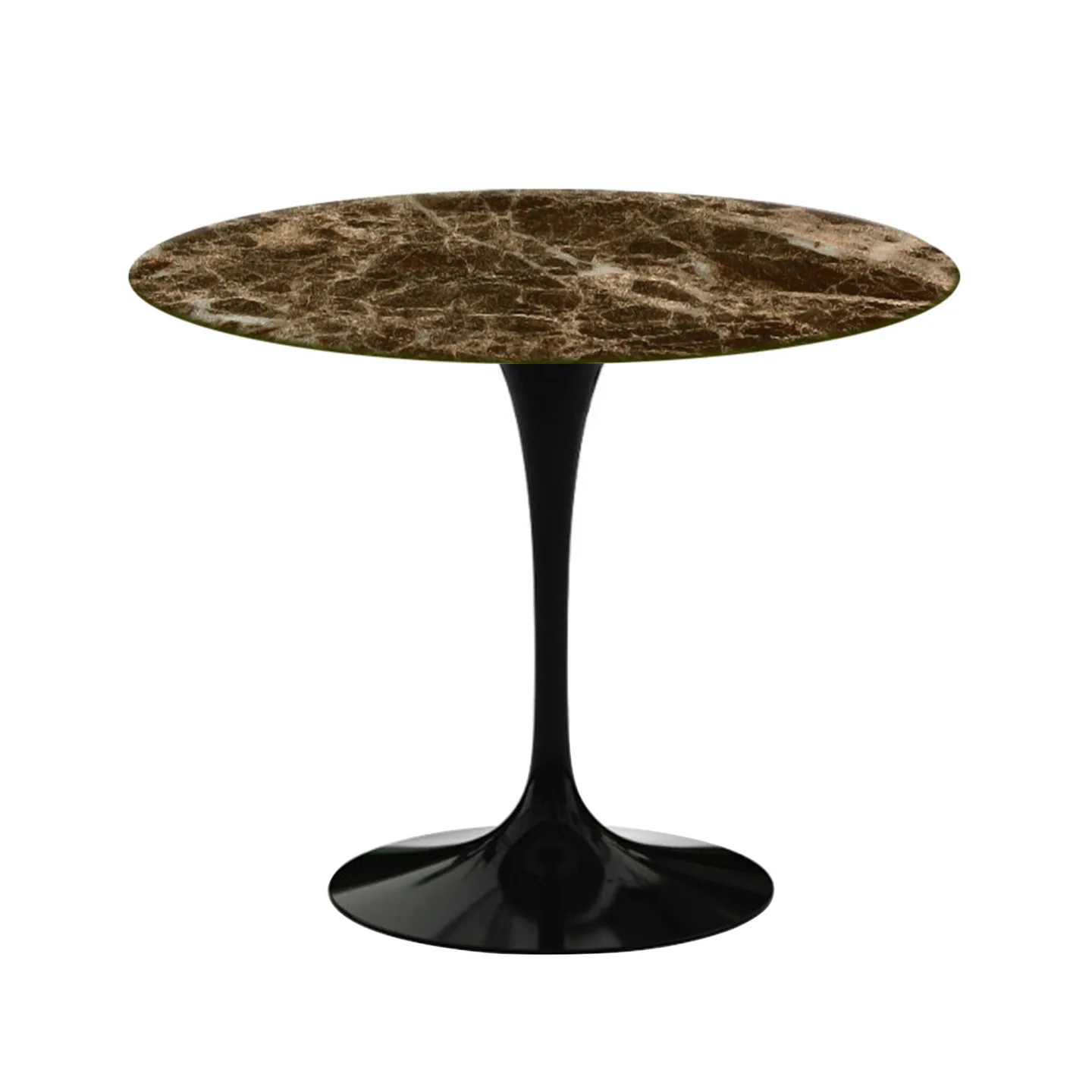 Knoll - Saarinen Round Table - Matbord, Ø 91 cm, Svart underrede, skiva i glansig brun Emperador marmor - Matbord - Eero Saarinen - Brun - Metall/Sten