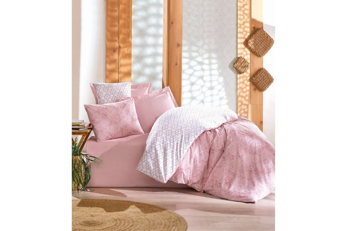Cotton Box Bäddset Dubbelt 4-dels Ranforce - Vit/Rosa