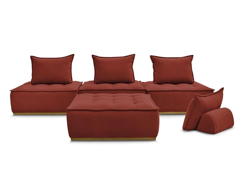 3er Sofa mit Hocker BOBOCHIC ELISA Stoff mit Textur orange