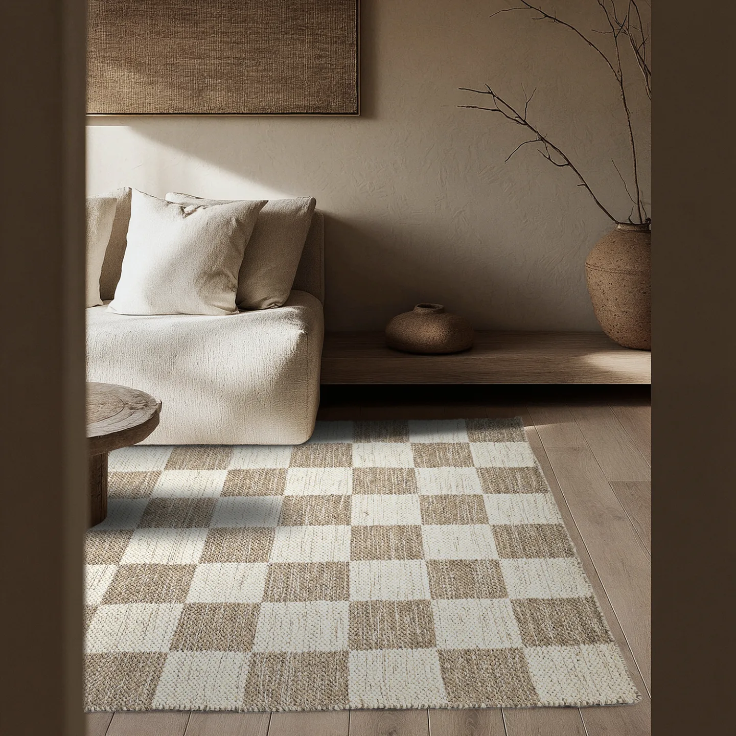 Ullteppe - Dundee (beige/hvit) (Størrelse: 80 x 150 cm)