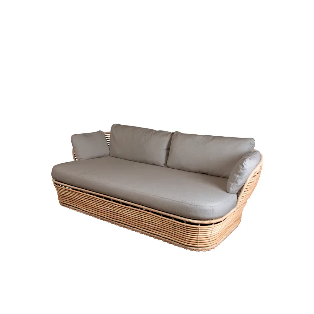 Cane-line Basket Sofa 2-Sitzer Natural, taupefarbene kissen