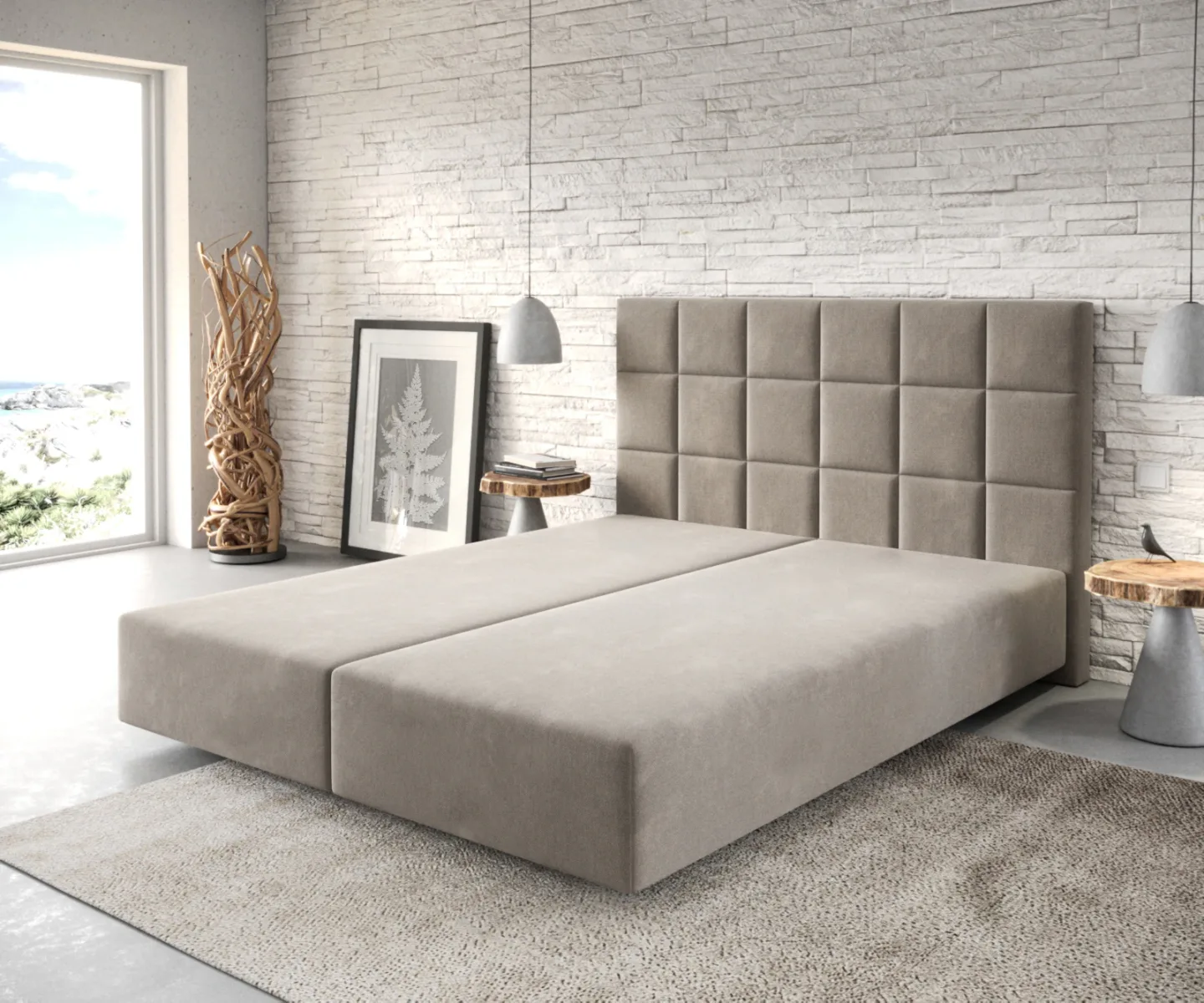 Boxspringgestell Dream-Fine 160x200 cm Mikrofaser Beige