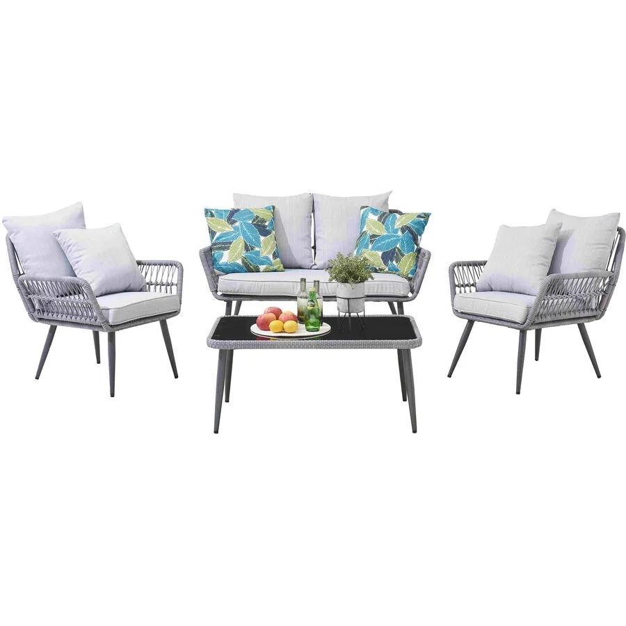 Gartenmöbel-Set Alessio grau Polyrattan B 55 T 90 H 75 cm