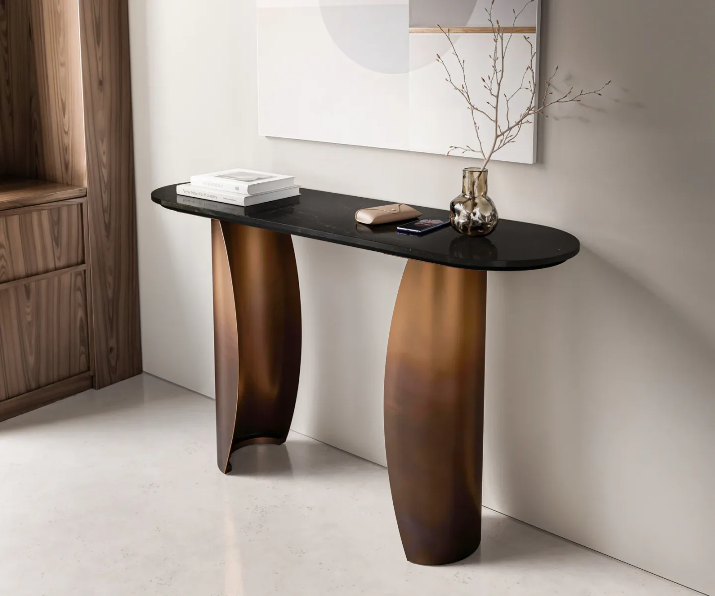 Konsolentisch Solena 135x40 cm Marmor Schwarz Silber Metall Gold Ombre