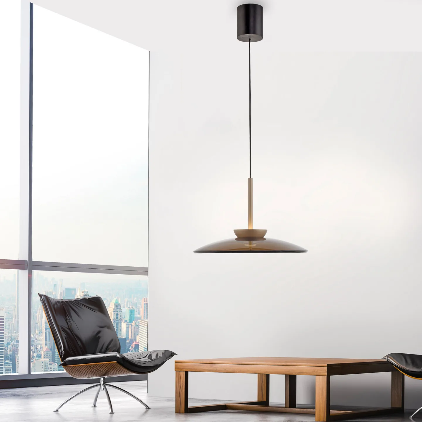 E-Moon LED-Hängelampe bronce Amberglas (dunkel) Ø50cm - PURE PURE E-Moon - Wohnzimmer - Modern - Mit Schirm
