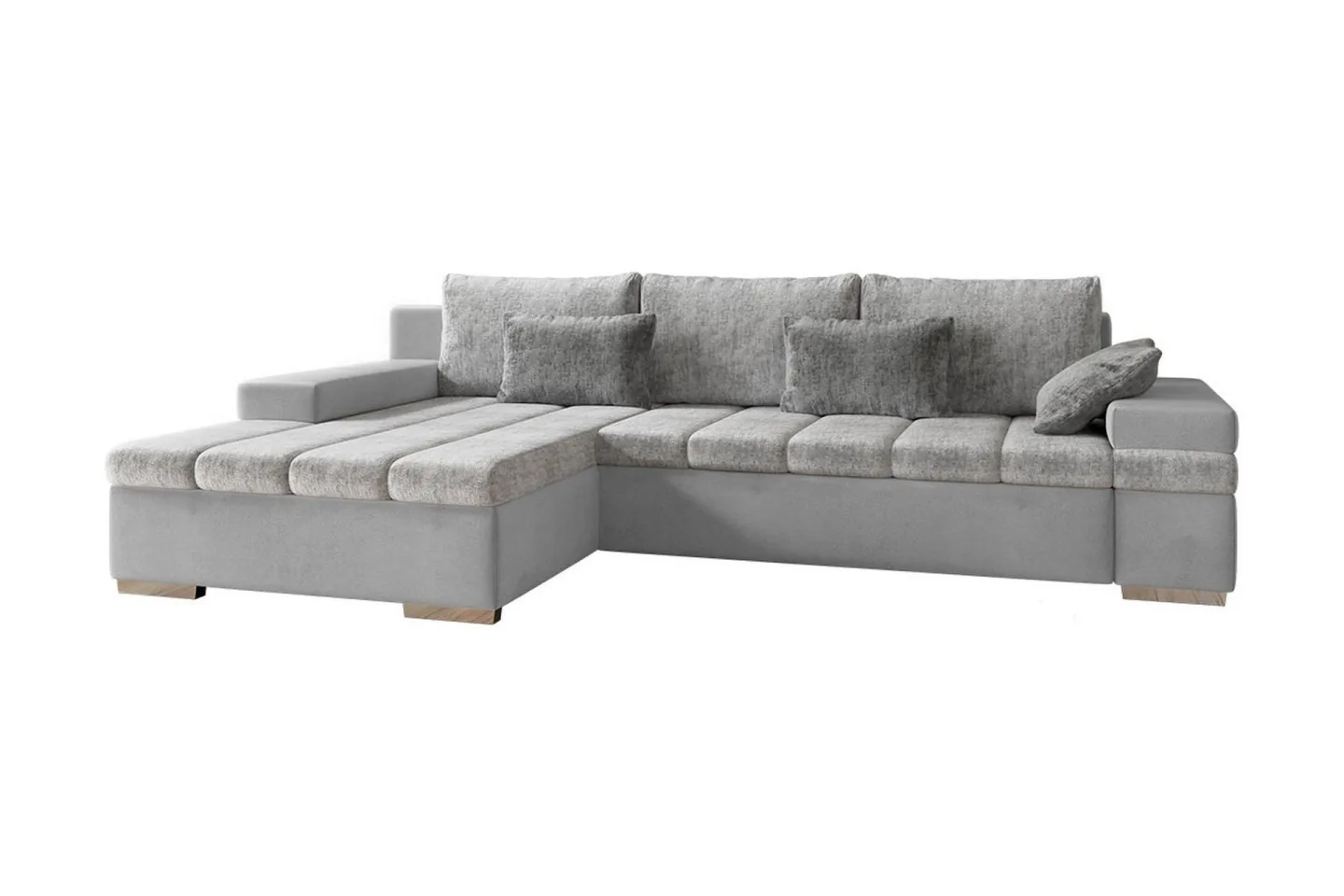 Naoma 3-sits Bäddsoffa med Divan L-formad Vänster med Förvar - Sammet/Grå