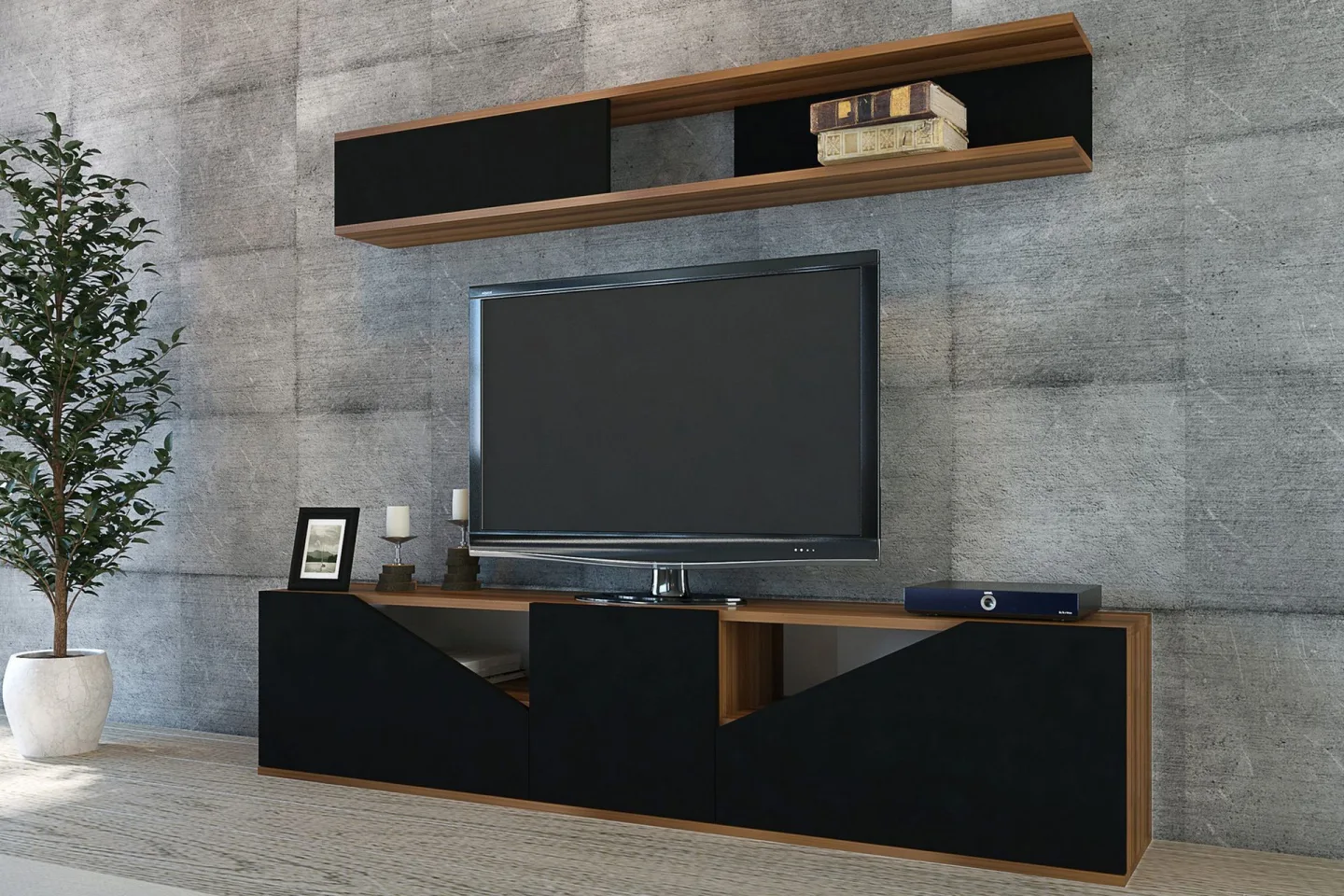 Decorotika Tv-bänk med Hylla - Valnöt/Svart