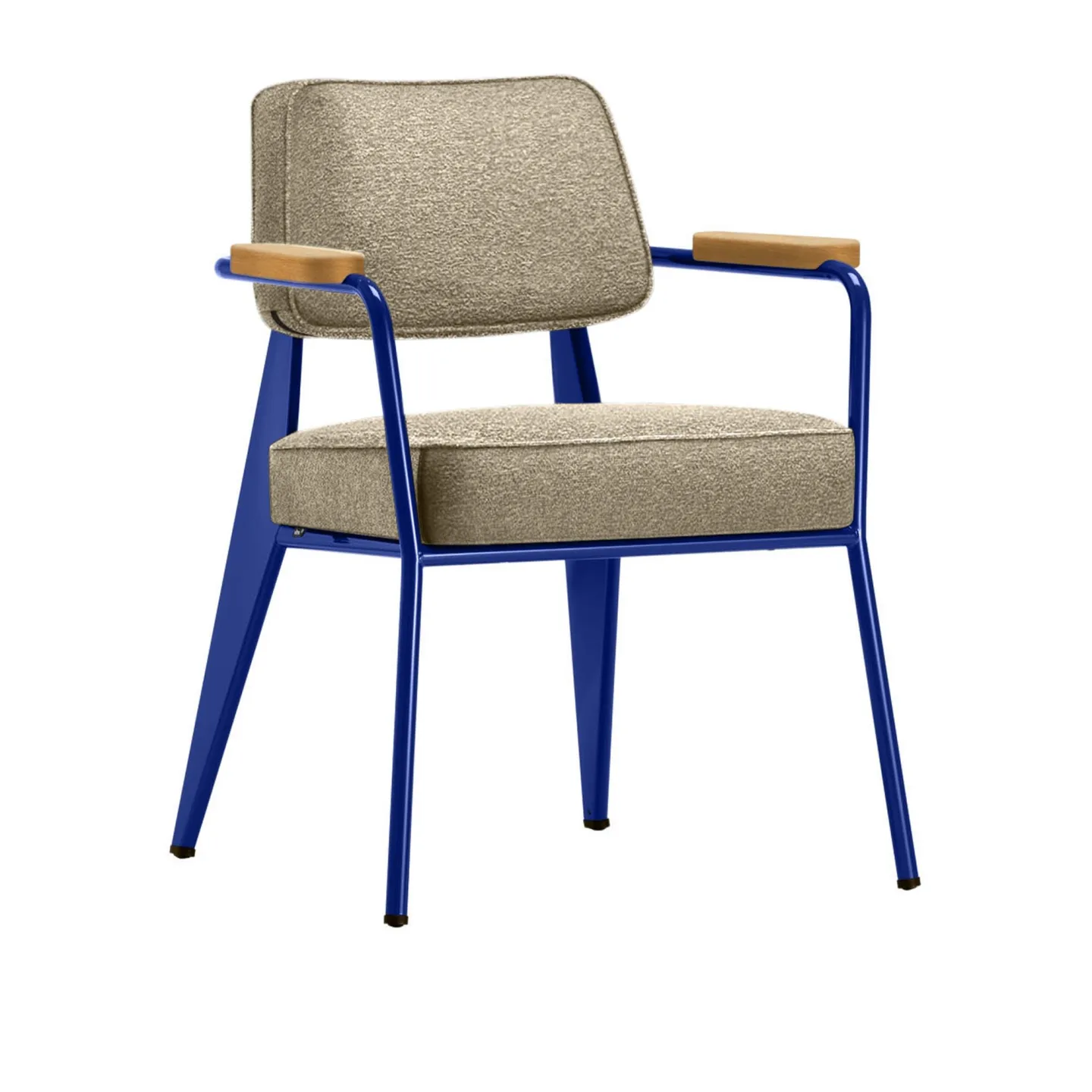 Vitra - Fauteuil Direction, Walnut, Prouvé Gris Vermeer Fabric Cat. F100 Nubia Col. 04 Bamboo/Terra - Matstolar - Jean Prouvé - Beige - Metall/Trä/Textilmaterial/Skum