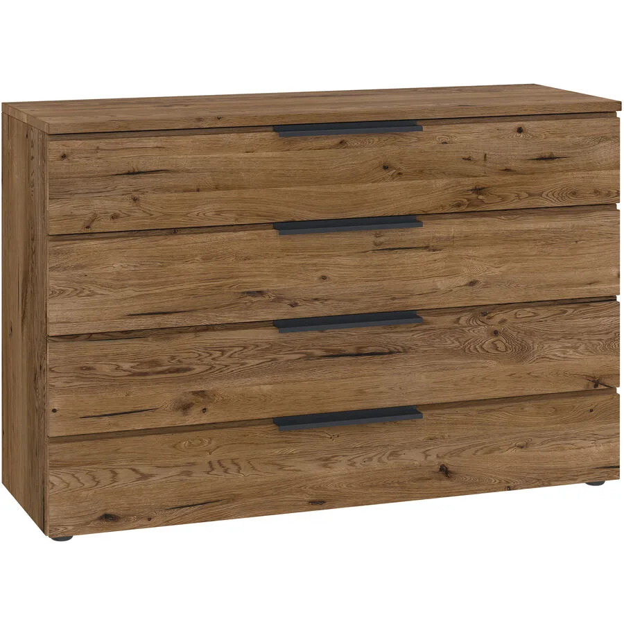 Kommode Holz Werk Natur, Schwarz Sumpfeiche, Metall Massivholz B 120 H 81 cm