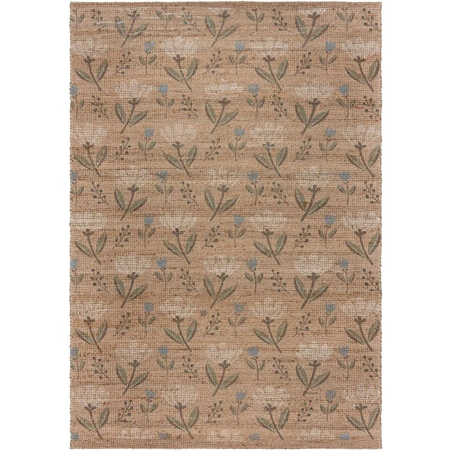 Teppich Floralis Natur, Weiss, Grün Blumenmuster Jute, Polyester, Baumwolle 230 x 160 cm