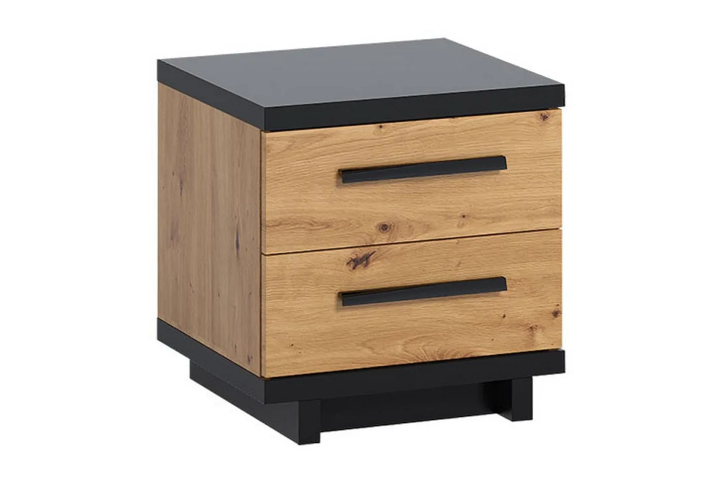 Ingram Sängbord 40 cm med Förvaring 2 Lådor - Ekfärg/Svart