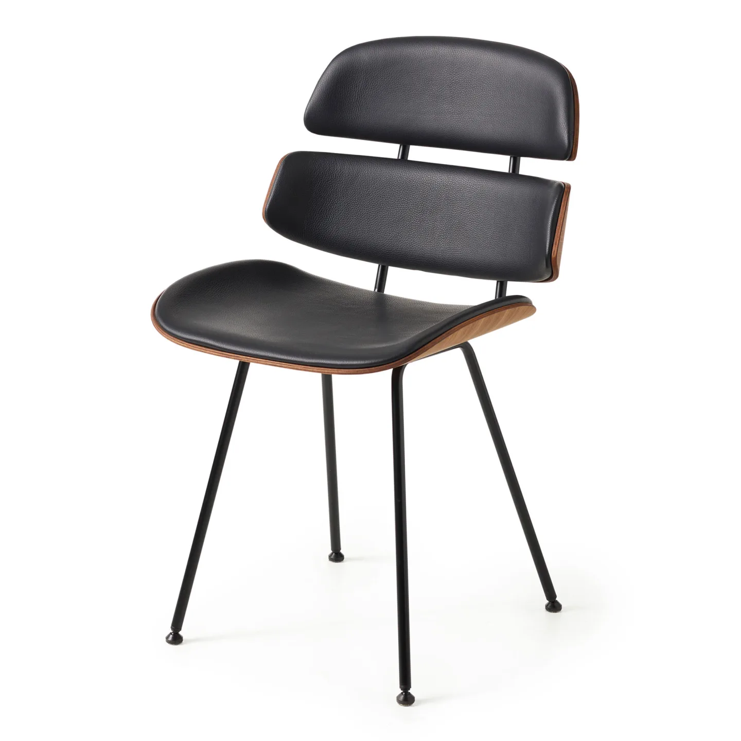 Naver Collection - Midas, Oljad valnöt, Sits i Naver Select läder - 516 Black, Underrede i svart pulverlackerat stål - Matstolar - Susanne Grønlund - Svart - Läder/Metall/Trä