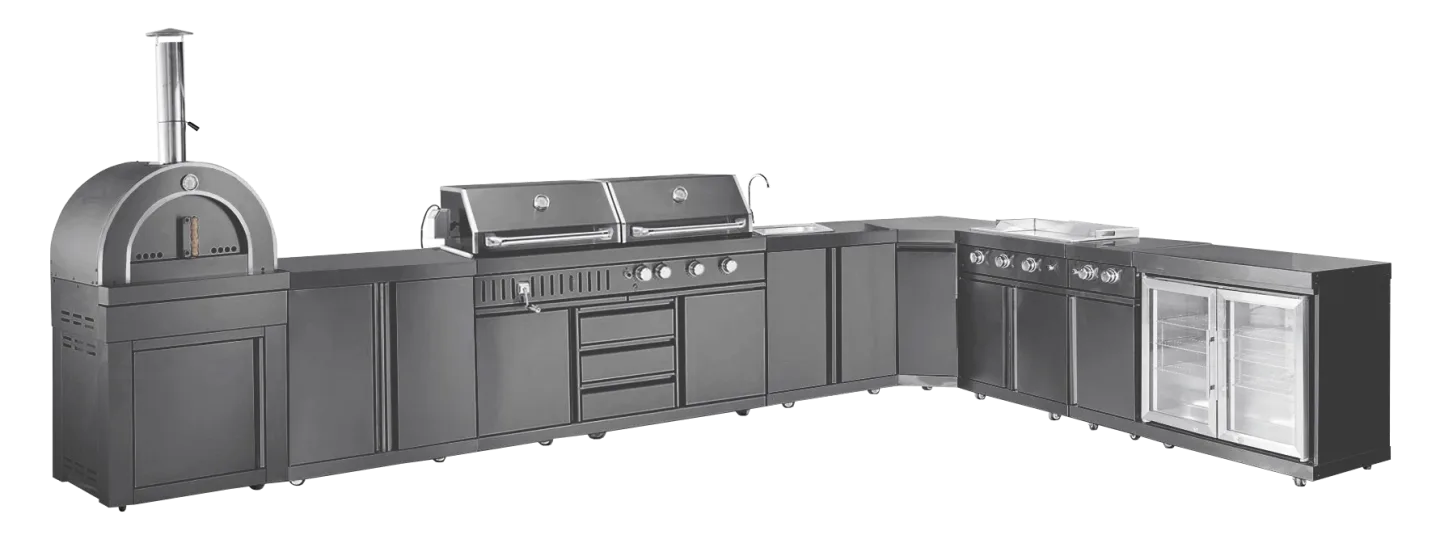 Outdoorküche Schwarz Washington Myoutdoorkitchen Black Collection Gasgrill Holzkohlegrill Pizzaofen Kühlschrank Teppanyaki Seitenbrenner