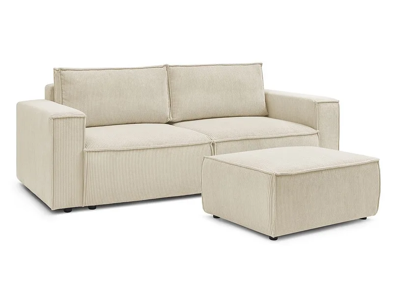 3er Sofa mit Hocker BOBOCHIC NIHAD Cord-Stoff beige