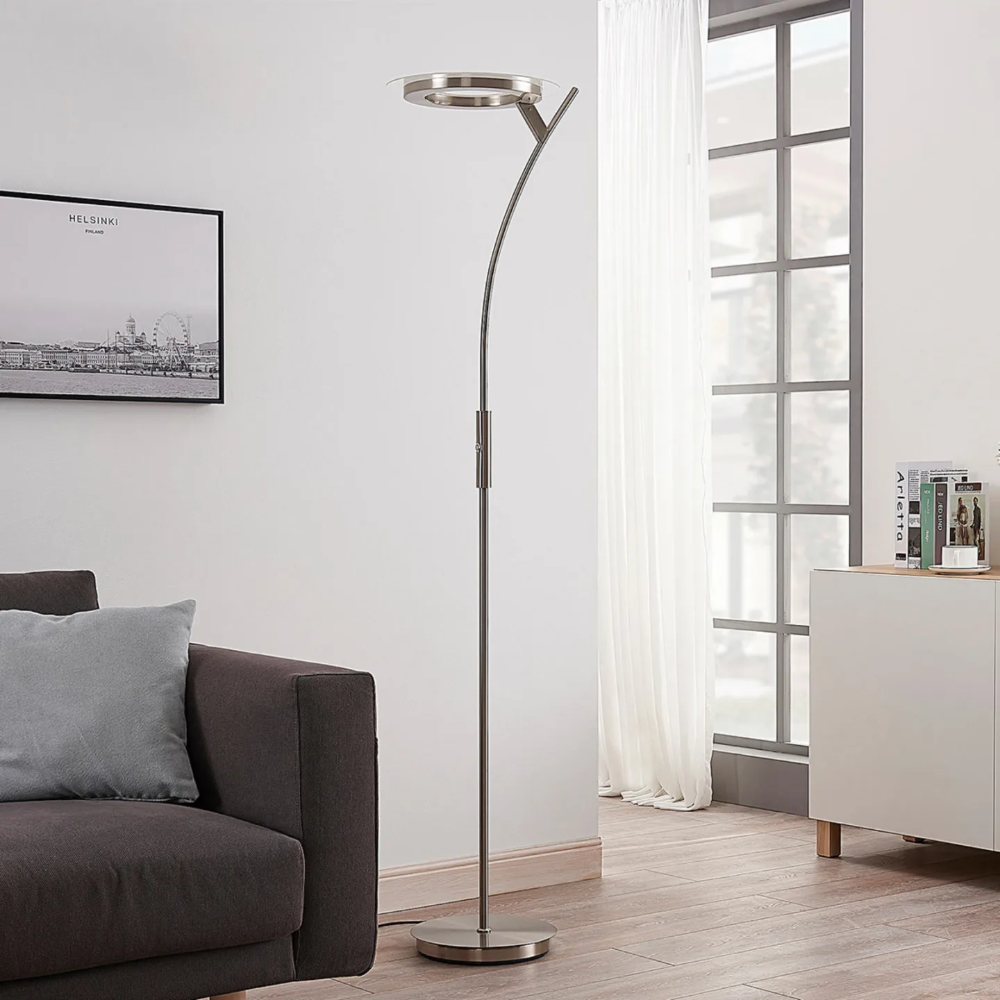 Darion Gulvlampe Nickel - Lindby - Stue - Moderne - Metall - Med en lyskilde