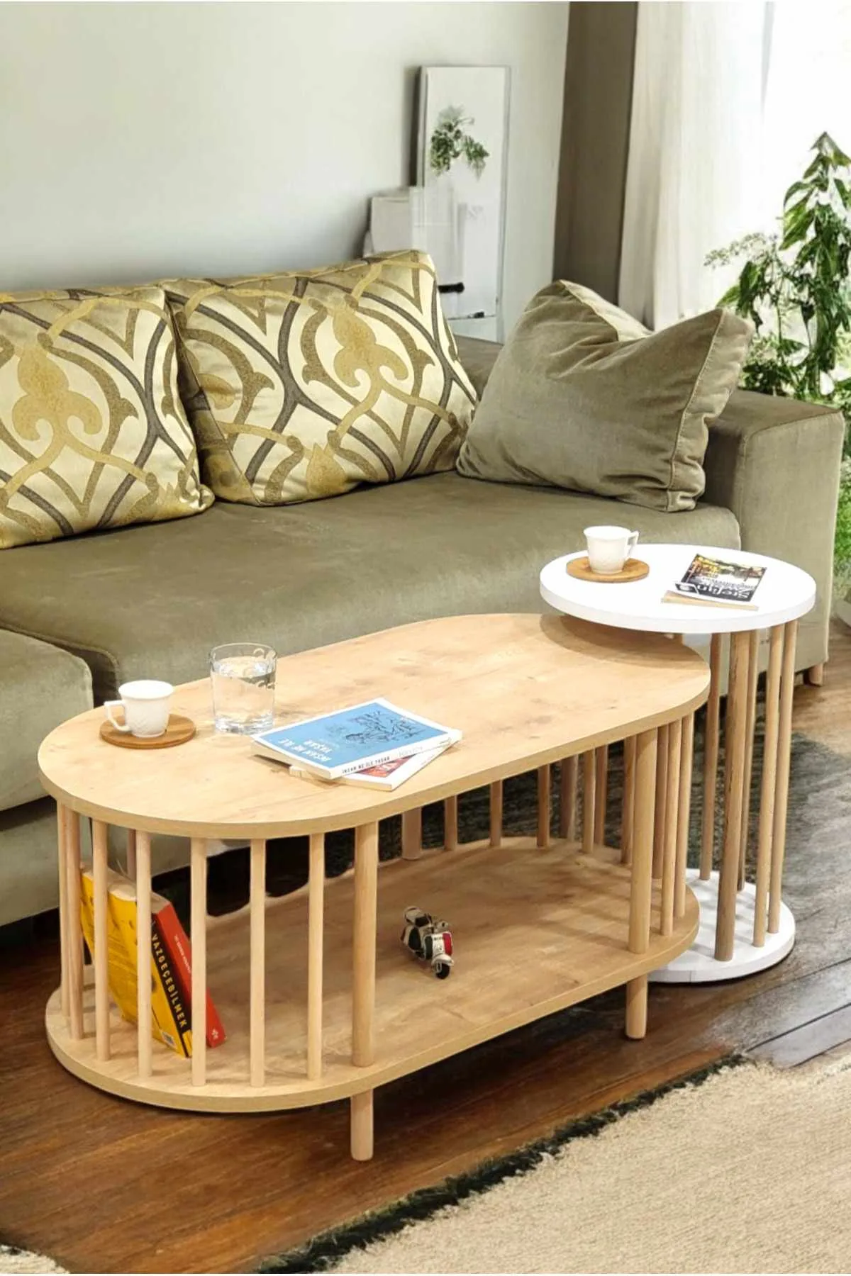 Belvo Soffbordsset 90x43x45 cm - Sapphire Oak och vit