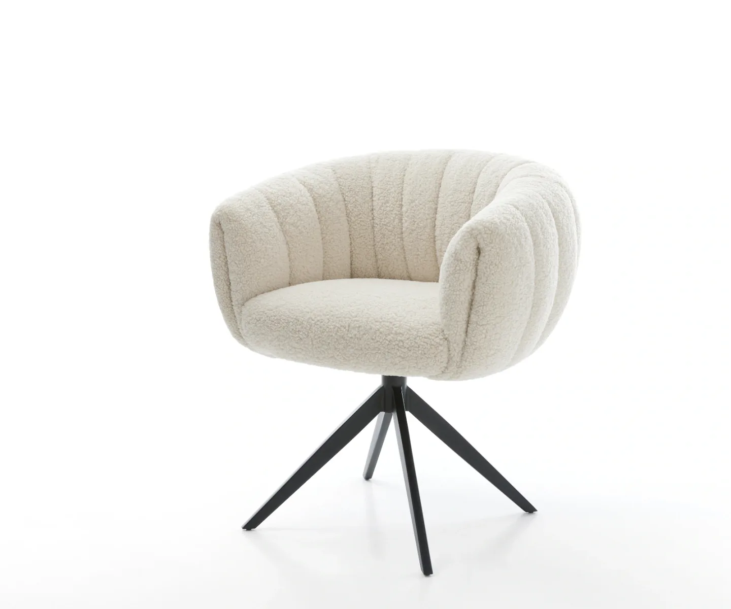 Drehstuhl Jada-Flex Teddystoff Beige Kreuzgestell breit Schwarz 360° drehbar Wippfunktion Taschenfederkern