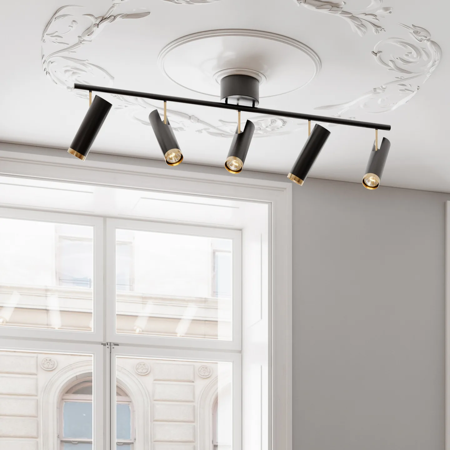 Puls Bar 5 Plafond Black/Brass - By Rydéns - Vardagsrum - Modern - Metall - Med flera ljuskällor