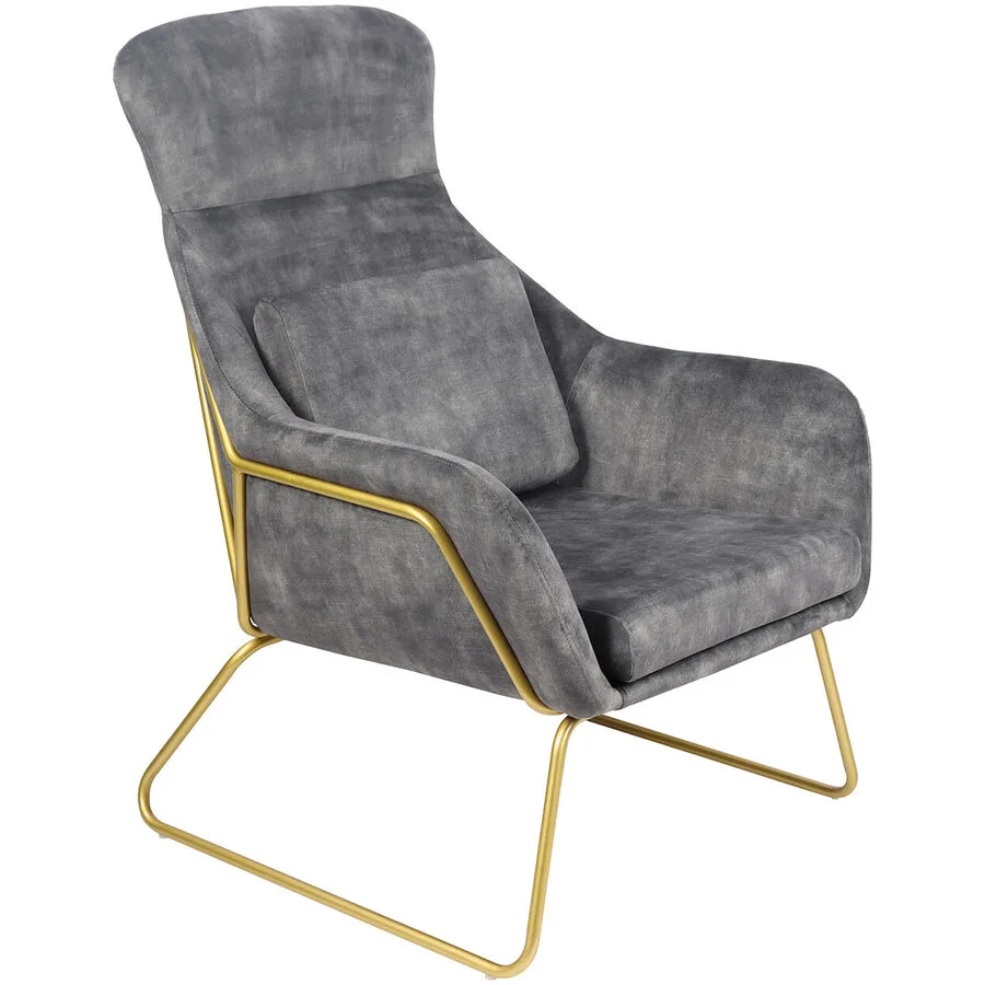 Sessel Amelia Grau, Gold Samt, Metall B 73 T 80 H 102 cm