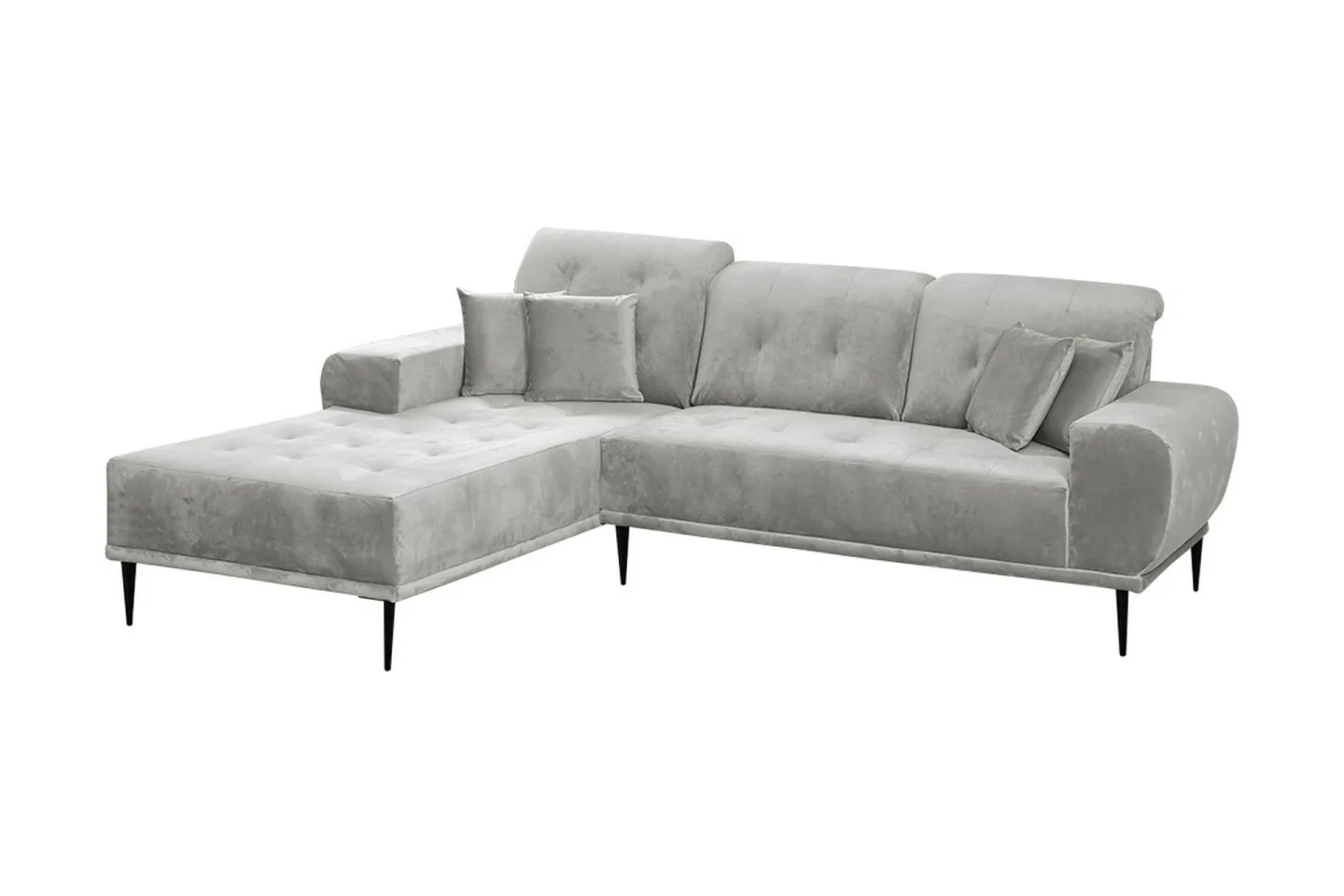 Rapale 3-sits Soffa med Divan Vänster med Kuddar - Sammet/Ljusgrå