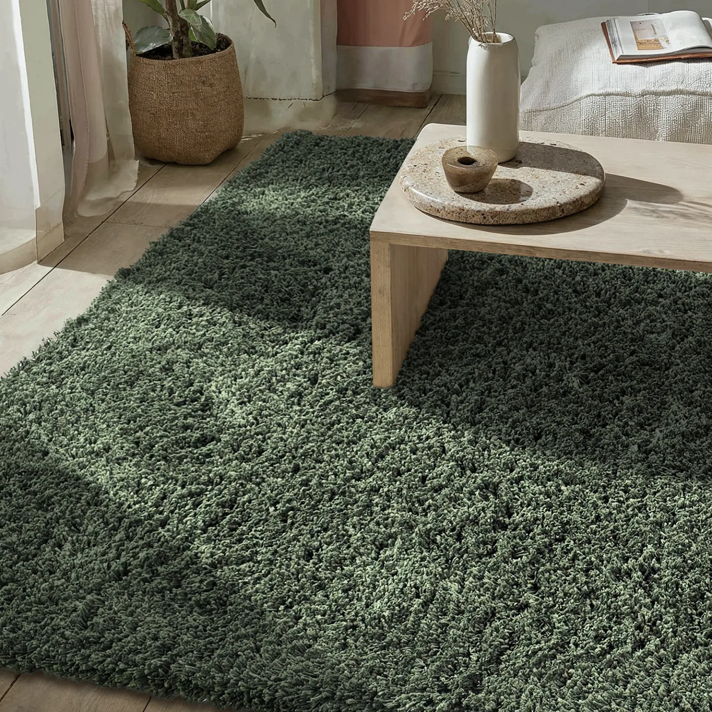 Ryetepper - Combarro Solid Cotton Shaggy (grønn) (Størrelse: 240 x 340 cm)