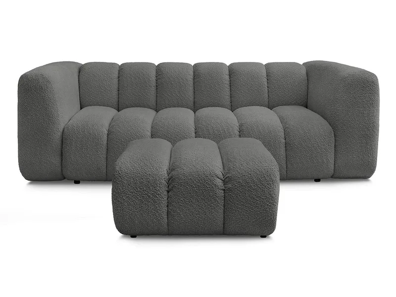 3er Sofa mit Hocker BOBOCHIC TALIA Boucle-Stoff dunkelgrau
