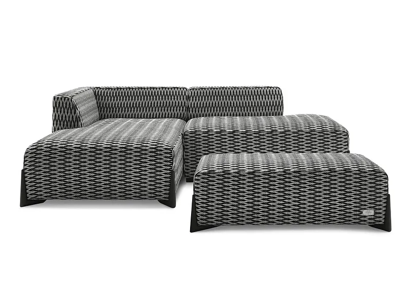 Ecksofa mit Hocker BOBOCHIC MEGEVE Stoff chiniert schwarz
