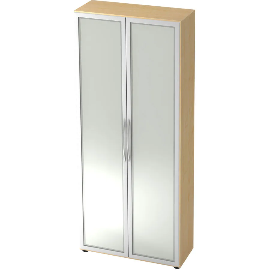 Aktenschrank Office silber, semi transparent, Ahorn Dekor Holzwerkstoff, Glas, Metall B 80 H 188 cm