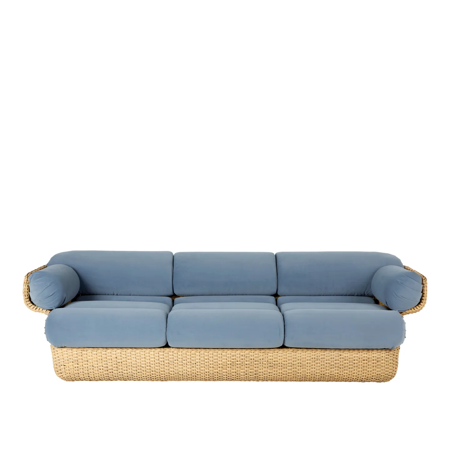 Gubi - Basket Sofa - Fully Upholstered, 3-seater Rattan Sunday 002, Dedar - Soffor - Joe Colombo - Blå