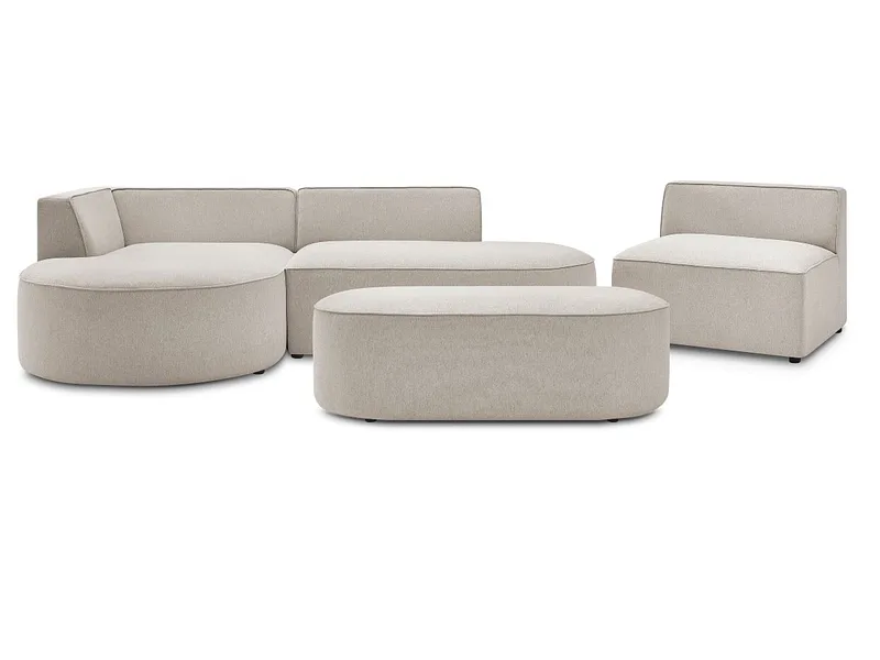 Ecksofa mit Hocker BOBOCHIC ROUSSEAU Stoff chiniert beige