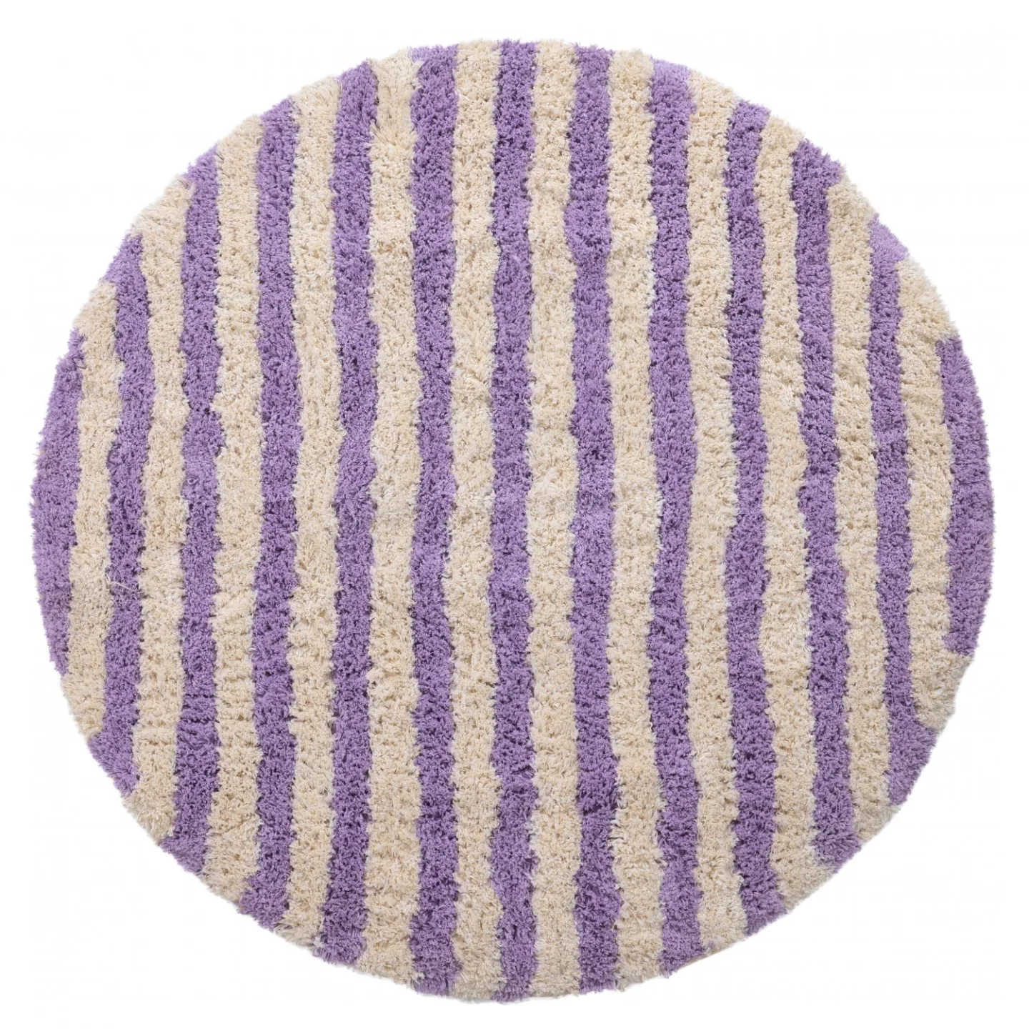 Rundt teppe - Thira Stripe Cotton Shaggy (krem/lys lilla) (Størrelse: Ø 200 cm)