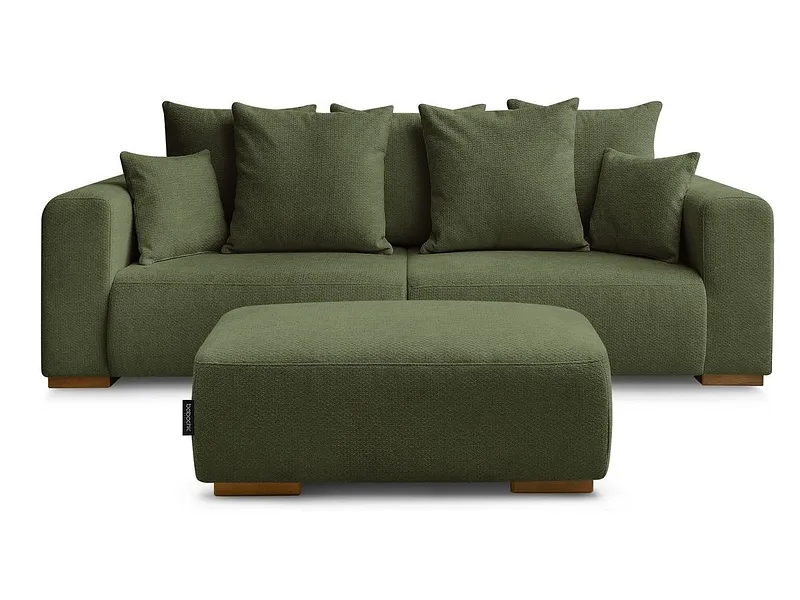 3er Sofa mit Hocker BOBOCHIC SIDONIE Stoff chiniert grün