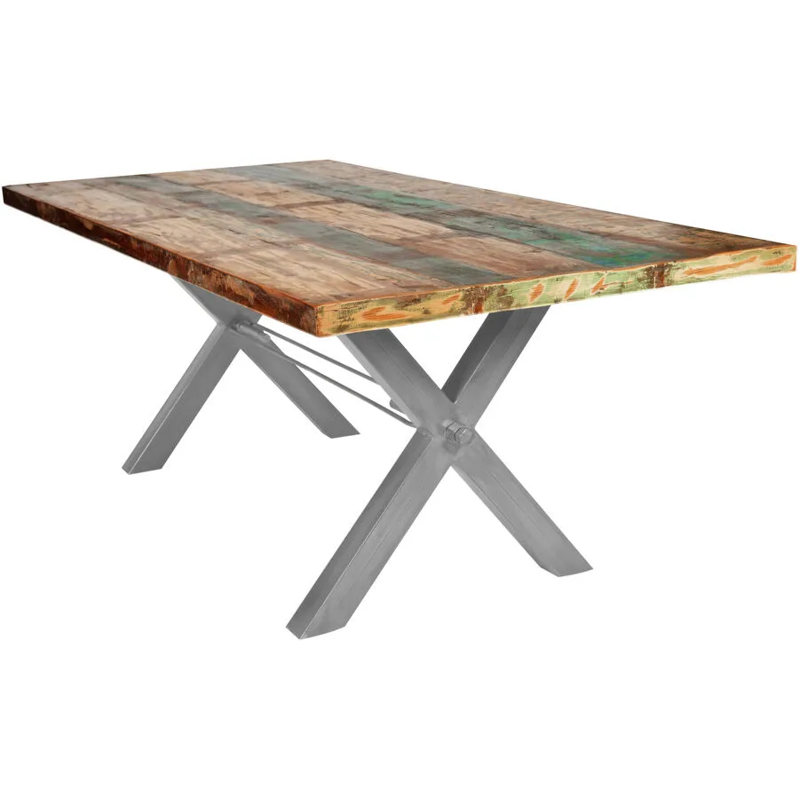 Esstisch Xena bunt Recycletes Holz Massivholz B 240 T 100 cm