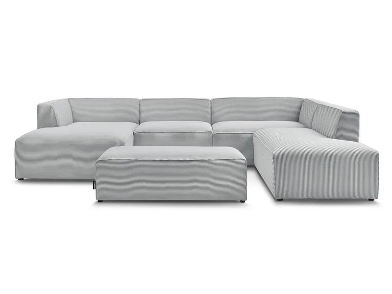 Ecksofa mit Hocker BOBOCHIC MEGEVE Cord-Stoff hellgrau