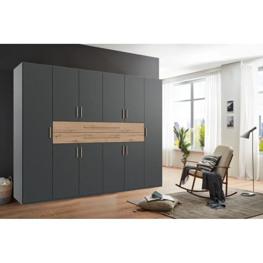 Kleiderschrank Stride Grafit, Abs. Artisan-Eiche-Nachbildung - Griffe Artisan-Eiche-NB Mischholz B 270 cm