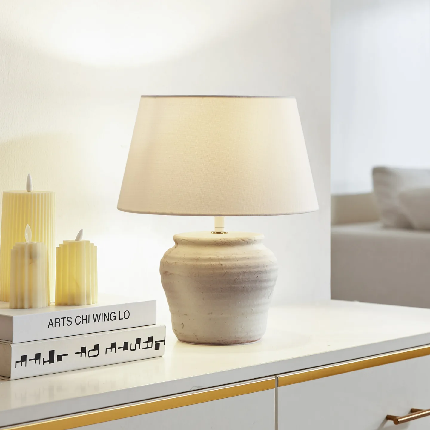 Aelith Tischleuchte Ø30 White - Lindby - Wohnzimmer - Landhaus / Rustikal - Keramik - Einflammig