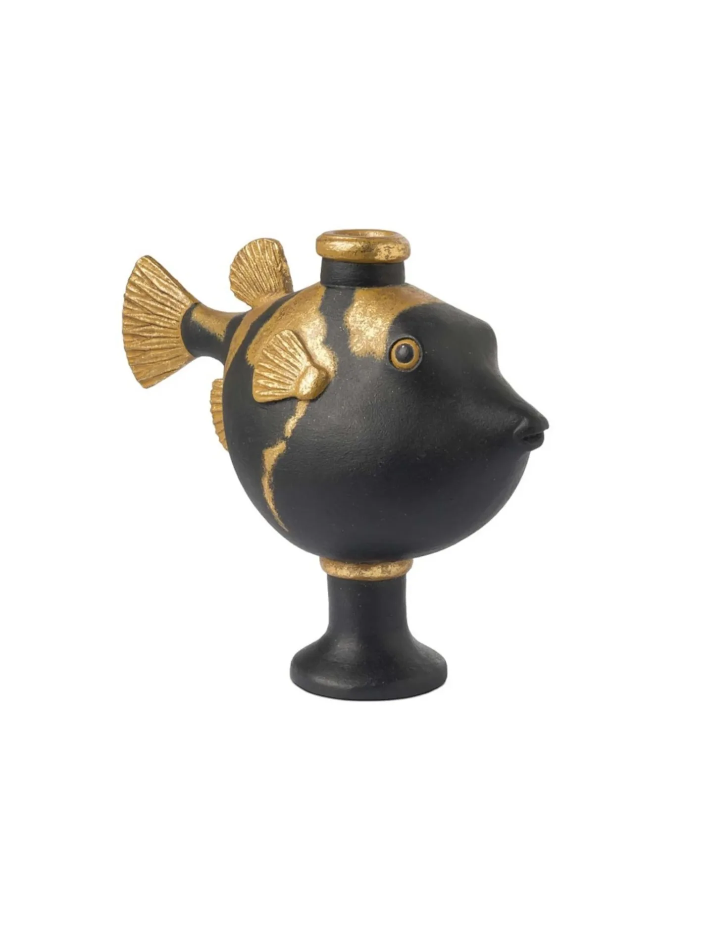 Abhika Kerzenständer Kugelfisch Schwarz Gold H: 20 cm | Schubiger Möbel