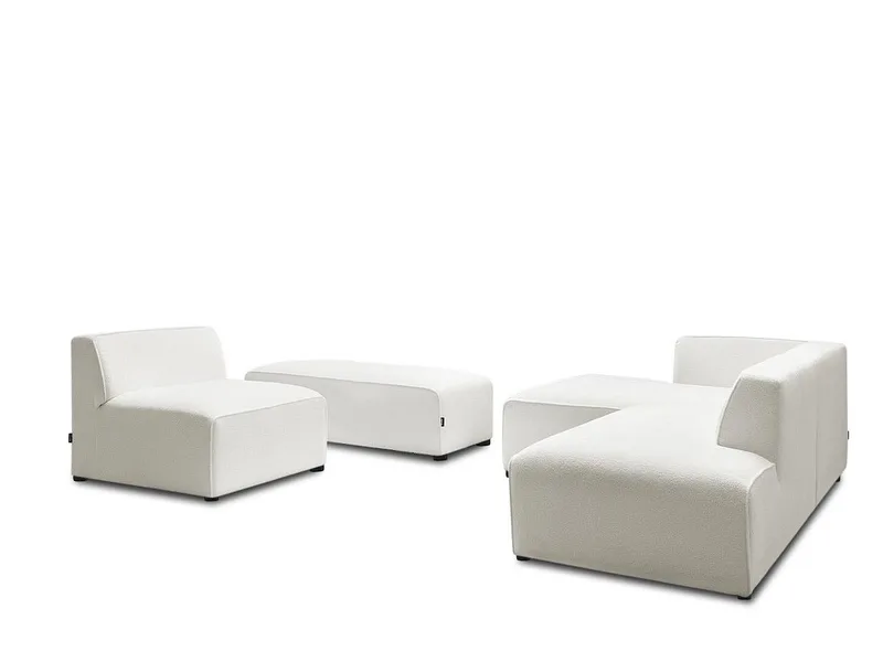 Ecksofa mit Hocker BOBOCHIC MEGEVE Boucle-Stoff weiss